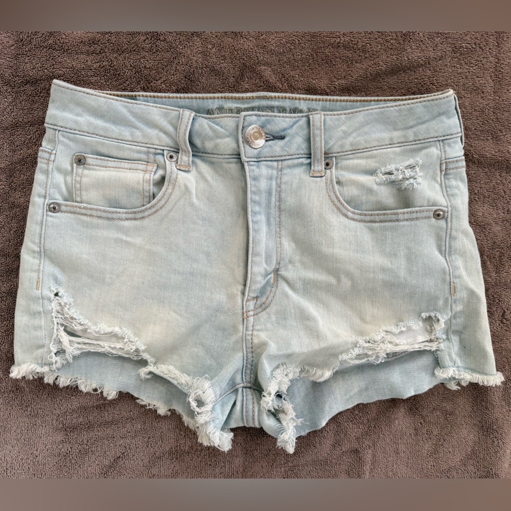American Eagle Womens Hi Rise Shortie Super Stretch X Shorts Light Wash - Size 8